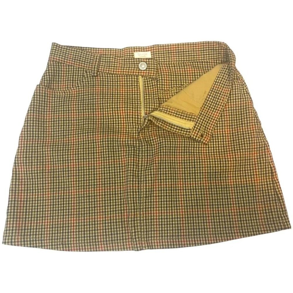 Brandy Melville California Y2K Preppy Neutral Brown Checkered Mini Skirt S